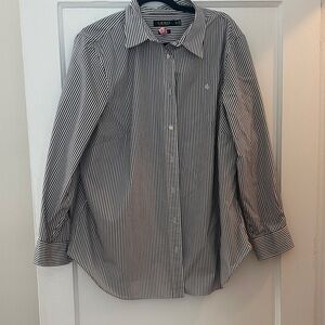 Ralph Lauren Women's Black and White Striped Button Down Shirt